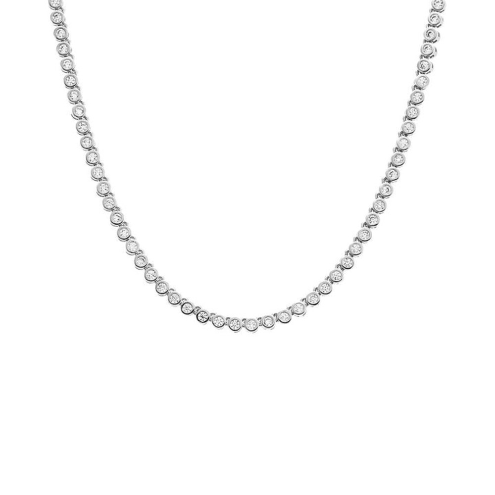 New white Gold Plated Bezel CZ Tennis Necklace | 16.5” Sparkly Choker - Picture 4 of 7
